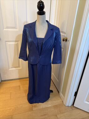 BLUE JACKET DRESS Alex Evenings Iridescent Midi Dress Wedding Size XL